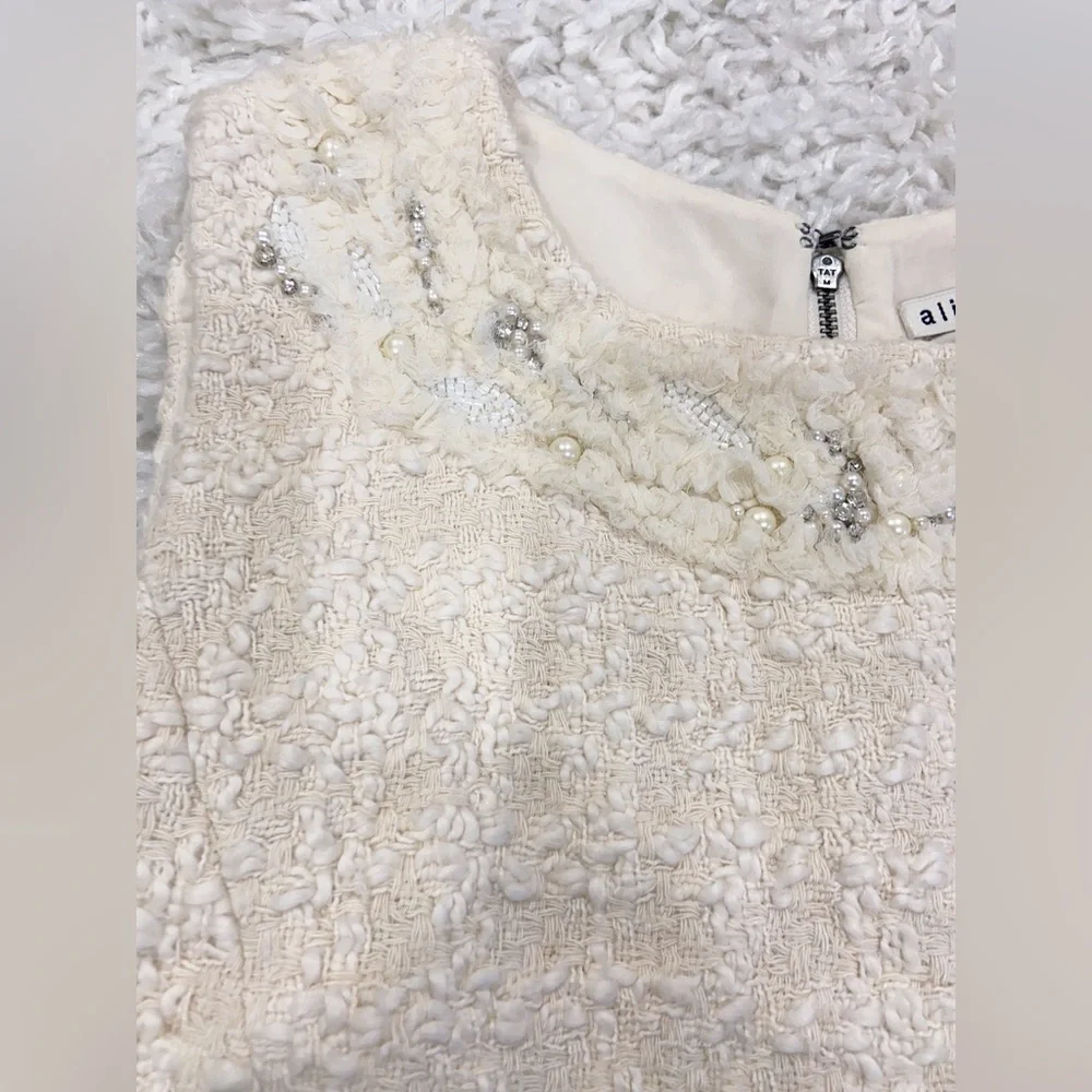 NWT Alice + Olivia Haven Embellished Ivory Tweed Dress - Picture 7 of 12